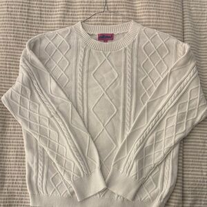 White Crew Cable Knit Sweater